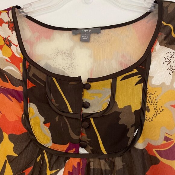 Apt. 9 Women's Floral Chiffon Blouse Brown Women’s Size S - Picture 3 of 8